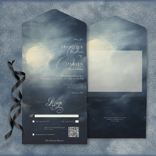 Invitation Tout En Un Pleine lune gothique foncé Ciel nocturne Code QR