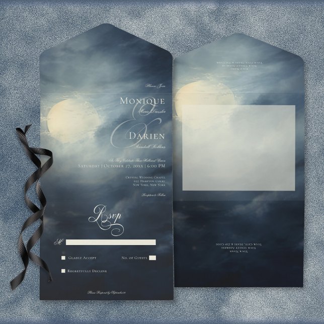 Invitation Tout En Un Pleine lune gothique foncé Nuit Ciel Pas de dîner (Dark Gothic Full Moon Night Sky No Dinner All In One Invitation)