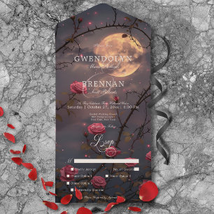 Invitation Tout En Un Pleine lune gothique foncée et sang Roses rouges D