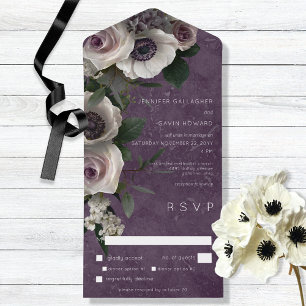 Invitation Tout En Un Plum Purple Élégant Floral Dîner Moderne
