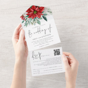Invitation Tout En Un Poinsettia Foliage QR Code Script Mariage
