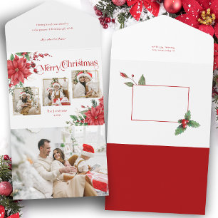 Invitation Tout En Un Poinsettia & Joyeuse typographie de Noël 3 photos