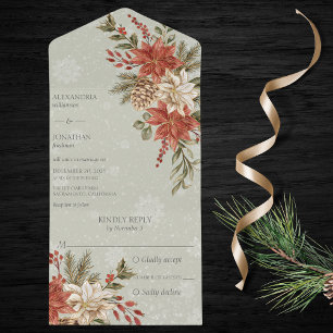 Invitation Tout En Un Poinsettias et neige