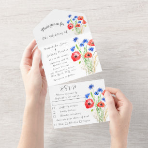 Invitation Tout En Un Poppies Cornflowers Mariage élégant