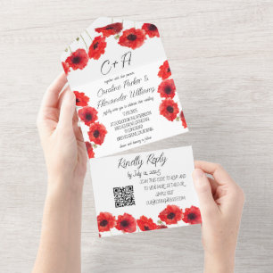 Invitation Tout En Un Poppies rouges Pavot moderne élégant floral