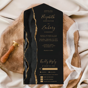 Invitation Tout En Un Porte d'or noir Options de repas Mariage foncé