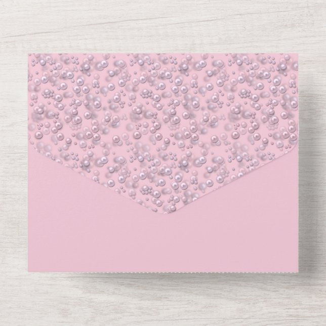 Invitation Tout En Un Poseurs de perles rose-blanc sur velours rose (Verso)