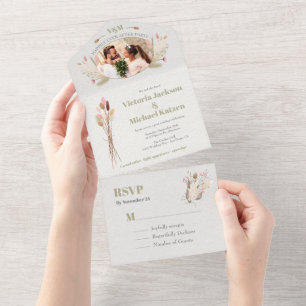 Invitation Tout En Un Post Mariage Fleurs séchées Elopement Photo Tout d
