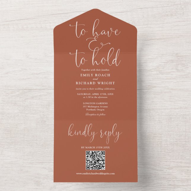 Invitation Tout En Un Pour Avoir Et Tenir Un Mariage De Terracotta Code  (À l'intérieur)