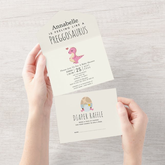 Invitation Tout En Un Preggosaurus mignon Dinosaur Dinosaure Baby shower (Déchirure)