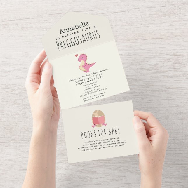 Invitation Tout En Un Preggosaurus mignon Dinosaur Dinosaure Baby shower (Déchirure)