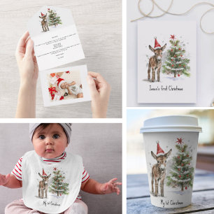 Invitation Tout En Un Premier Noël de l'ânon mignon, personnalisé