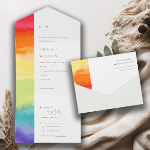 Invitation Tout En Un Pride colorée minimaliste Mariage arc-en-ciel élég
