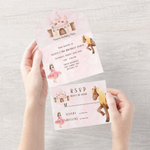 Invitation Tout En Un Princess Castle Horse fête d'anniversaire