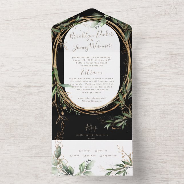 Invitation Tout En Un Prix Onyx Black Greenery Eucalyptus Wedding (À l'intérieur)