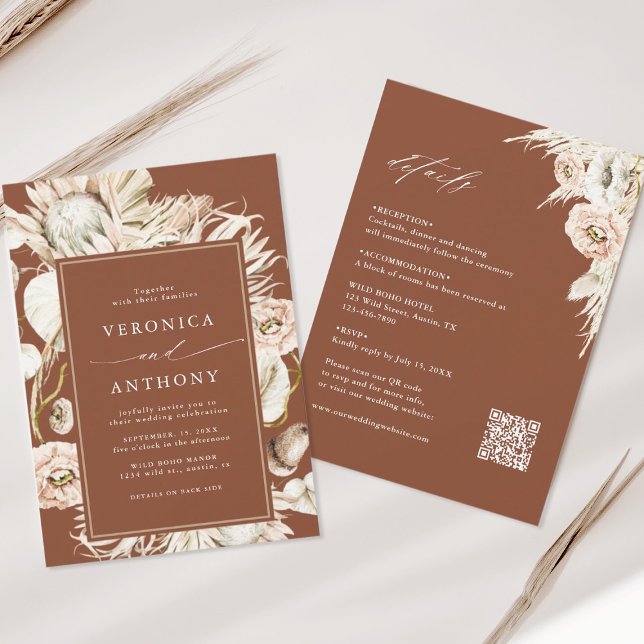 Invitation Tout en un Protea Pampas Grass Mariage en terre cu (Créateur téléchargé)