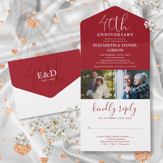 Invitation Tout En Un Puis et maintenant 2 Photo 40e anniversaire Mariag (Then And Now 2 Photo 40th Wedding Anniversary All In One Invitation)
