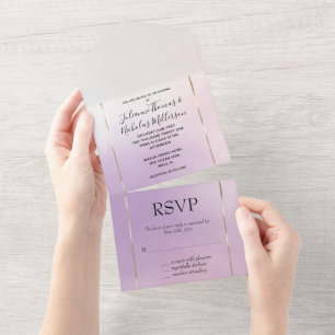 Invitation Tout En Un Purple Blush Rose Mist Romantique Aquarelle Or