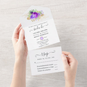 Invitation Tout En Un Purple et Gold Mardi Gras fête d'anniversaire