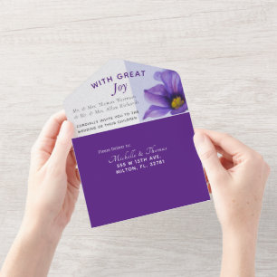 Invitation Tout En Un Purple Floral tout en un mariage Inviter