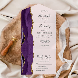 Invitation Tout En Un Purple Gold Agate Blush Pink Mariage
