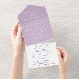 Invitation Tout En Un Purple Lilac Élégant minimaliste Lavande Mariage