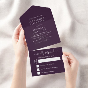 Invitation Tout En Un Purple Plum Mariage Typographie moderne