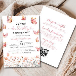 Invitation Tout en un QR Code Baby shower petit papillon