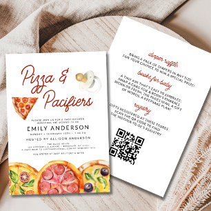 Invitation Tout en un QR Code Baby shower Pizza & Pacifiers