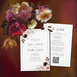 Invitation Tout en un QR Code Blush rose Roses Mariage