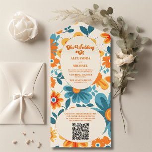 Invitation Tout En Un QR Code Bohemian Retro Mariage Décontracté