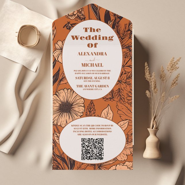 Invitation Tout En Un QR Code Burange Fleur sauvage Mariage (Créateur téléchargé)