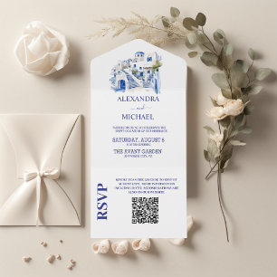 Invitation Tout En Un Qr Code Destination Grèce Santorin Mariage