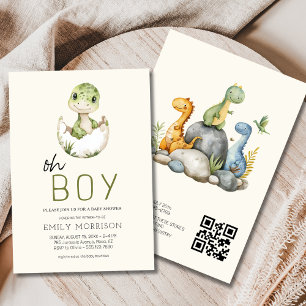 Invitation Tout en un QR Code Dinosaur Baby Boy Douche