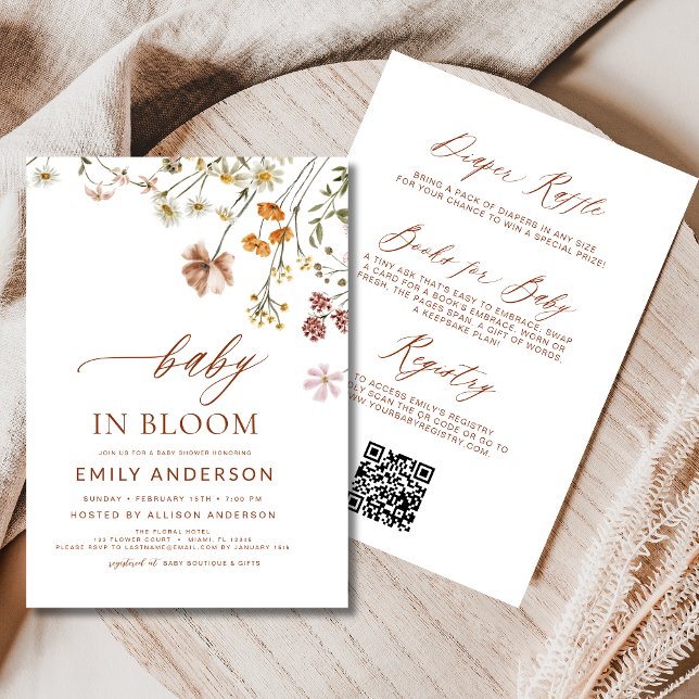Invitation Tout en un QR Code Fleur sauvage Baby in Bloom Dou (Créateur téléchargé)