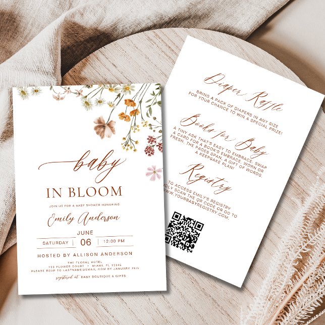 Invitation Tout en un QR Code Fleur sauvage Baby in Bloom Dou (Créateur téléchargé)