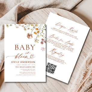 Invitation Tout en un QR Code Fleur sauvage Baby in Bloom Dou
