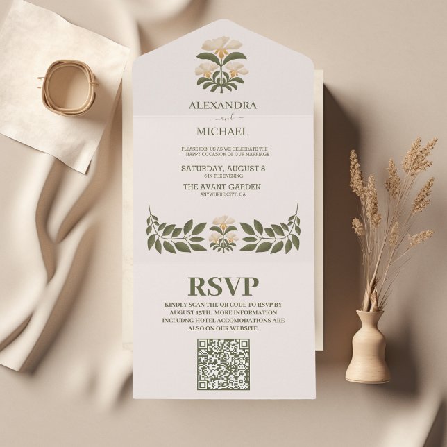 Invitation Tout En Un QR Code Fleur sauvage Botanical Garden Wedding (Créateur téléchargé)