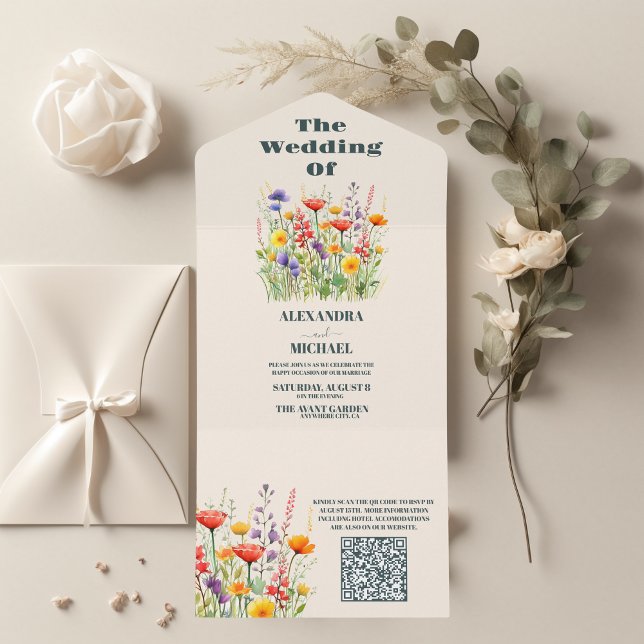 Invitation Tout En Un QR Code Fleur sauvage Mariage Boho Pays Floral (Créateur téléchargé)