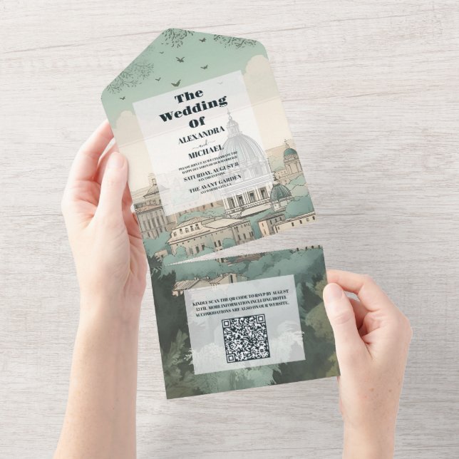 Invitation Tout En Un QR Code Italie Rome Destination Mariage (Déchirure)