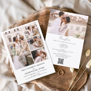 Invitation Tout en un QR Code Minimaliste Photo Mariage blanc
