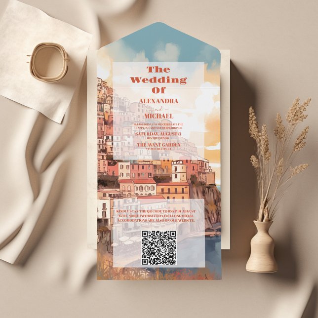 Invitation Tout En Un QR Code Moderne Élégant Italie Destination Mariage (Créateur téléchargé)