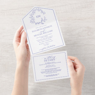 Invitation Tout En Un QR Code Périwinkle poitrine feuillue Mariage de mo