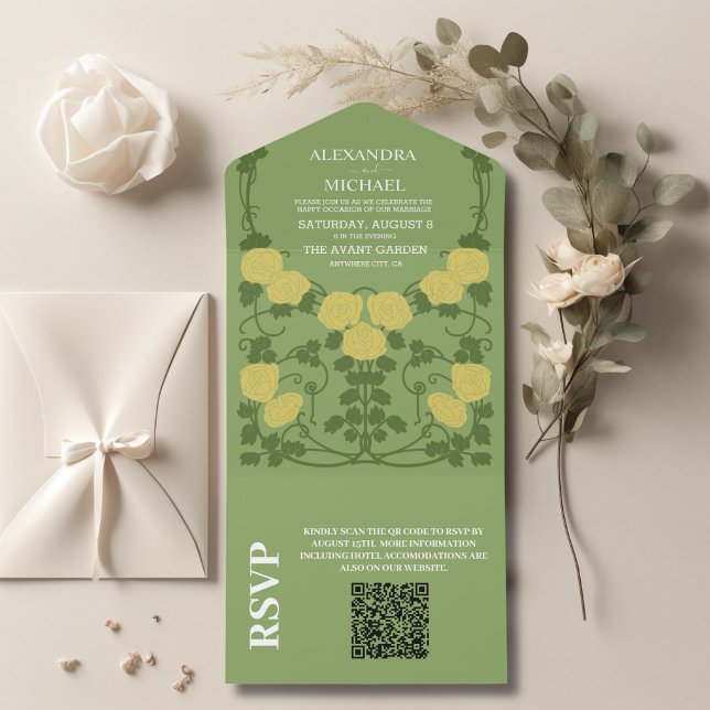 Invitation Tout En Un QR Code Romantique Art nouveau Mariage (Créateur téléchargé)
