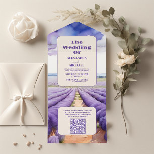Invitation Tout En Un QR Code Rustic Lavender Mariage