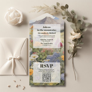 Invitation Tout En Un QR Code Rustic Mountain Forest Mariage À feuillage