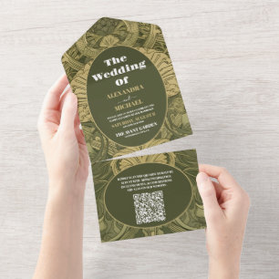 Invitation Tout En Un QR CodeVintage Floral Art Nouveau Mariage