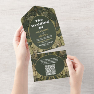 Invitation Tout En Un QR CodeVintage Floral Art Nouveau Mariage