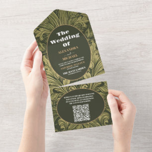 Invitation Tout En Un QR CodeVintage Floral Art Nouveau Mariage