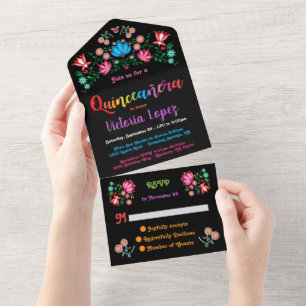 Invitation Tout En Un Quinceanera 15ème fête d'anniversaire florale